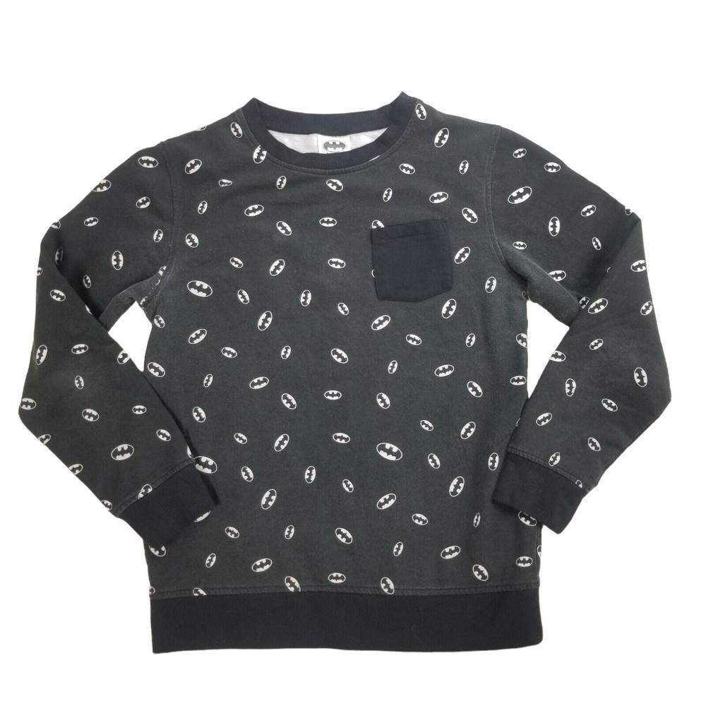 Batman Crewneck Sweatshirt Womens Jrs Sz L Graphic All Over Logo Black w Pocket
